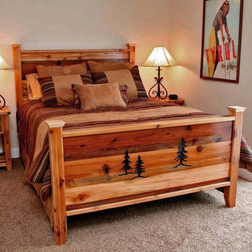 Barnwood Bed with Tree Carvings - Full