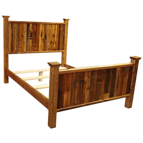 Barnwood Bed with Tree Carvings - Twin