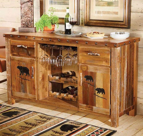 Barnwood Buffet w/ Carved Bear Designs
