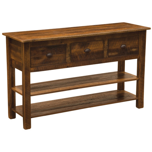 Barnwood Console Table with Three Drawers and Two Shelves