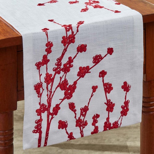 Red Winter Branch Table Runner - 54 Inch