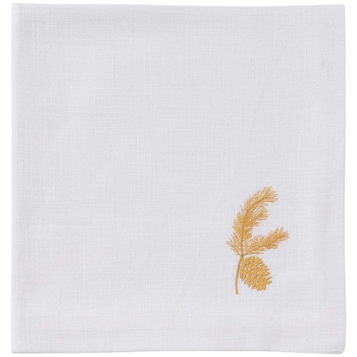 Golden Pine Branch Embroidered Napkin - Set of 4