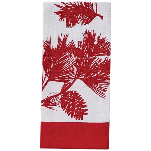 Red Pinecone Branch Dishtowel - Set of 2