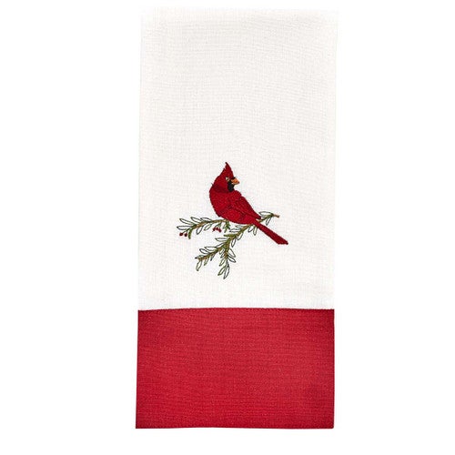 Cardinal on Branch Embroidered Dishtowel - Set of 4