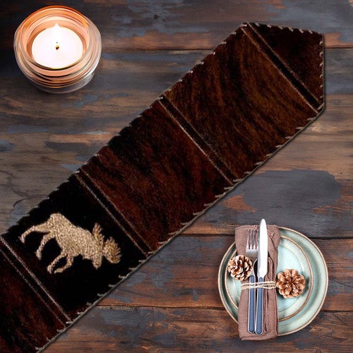 Moose Dark Brindle Leather Table Runner - 120 Inch