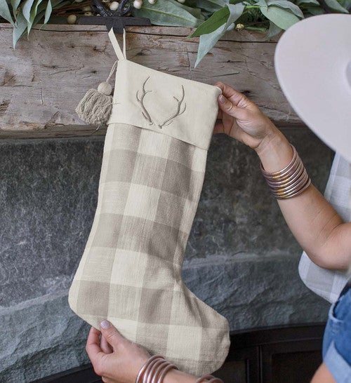 Antler Checkered Christmas Stocking
