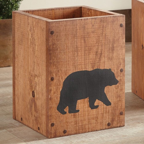 Bear Shadow Wood Waste Basket