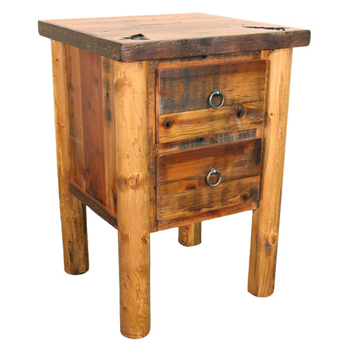 Barnwood Round Leg 2 Drawer Nightstand