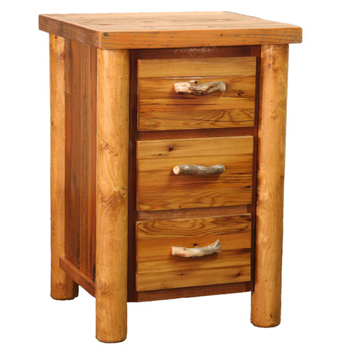 Barnwood Round Leg 3 Drawer Nightstand