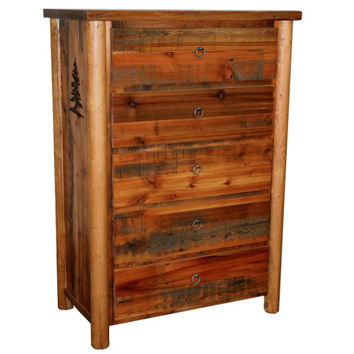 Barnwood Round Leg 5 Drawer Chest