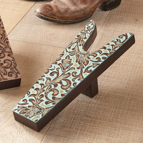 Floral Turquoise Tooled Leather Boot Jack