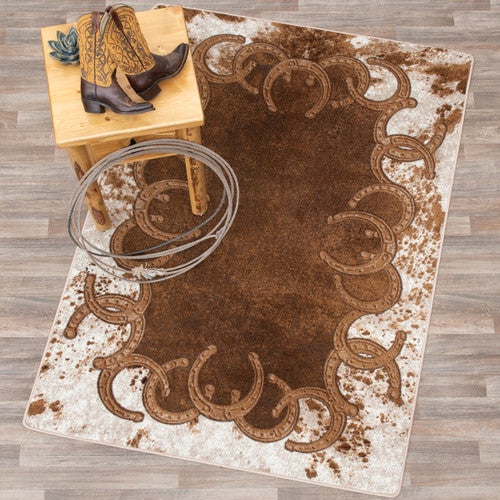 Horseshoe & Cowhide Brown Rug - 8 Ft. Round