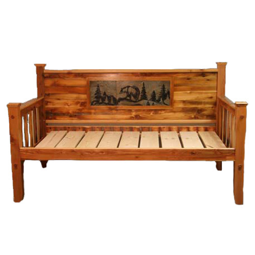 Barnwood Square Post Twin Daybed with Bear Scene Tiles