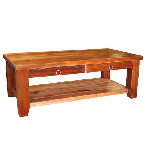 Barnwood Straight Leg 2 Drawer Coffee Table with Shelf