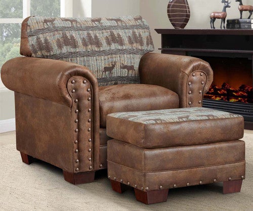 Deer Teal Lodge Armchair & Ottoman