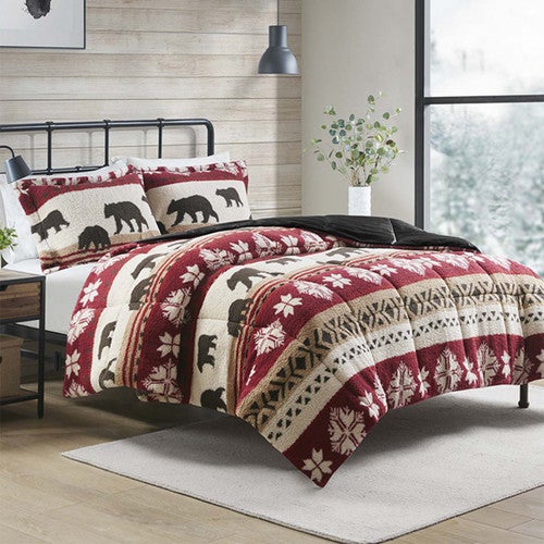 Forest Bear Sherpa Comforter Set - King/Cal King