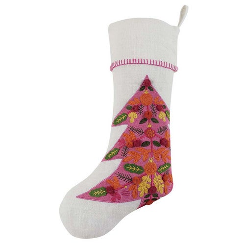Festive Fir Embroidered Stocking