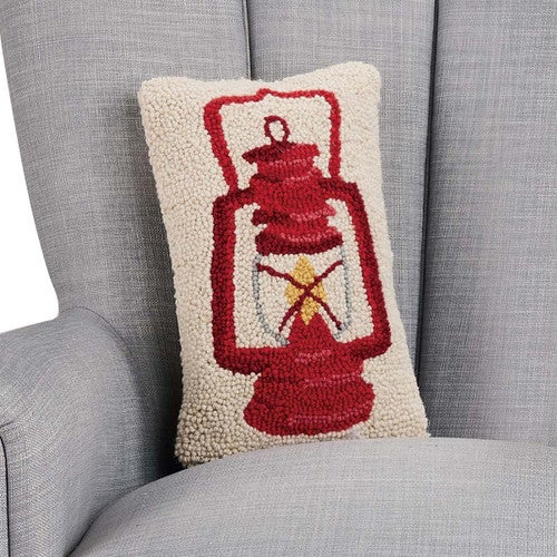 Vintage Lantern Hooked Pillow