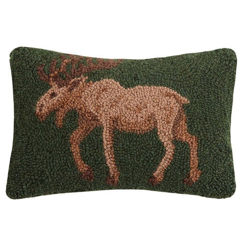 Forest Moose Hooked Pillow