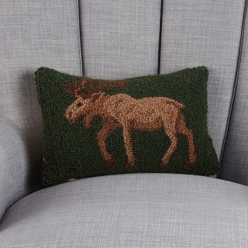 Forest Moose Hooked Pillow