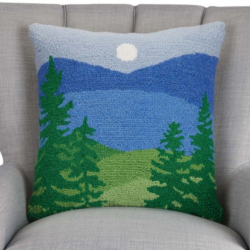 Forest Lakeview Hooked Pillow