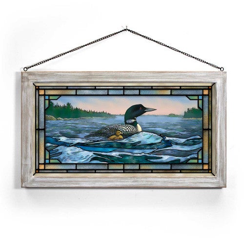Mosaic Duckling Stained Glass Wall Art with White Frame