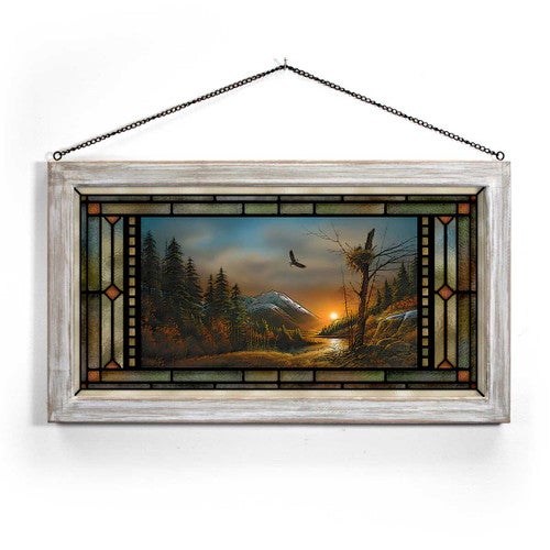 Soaring Eagle Stained Glass Art with White Frame