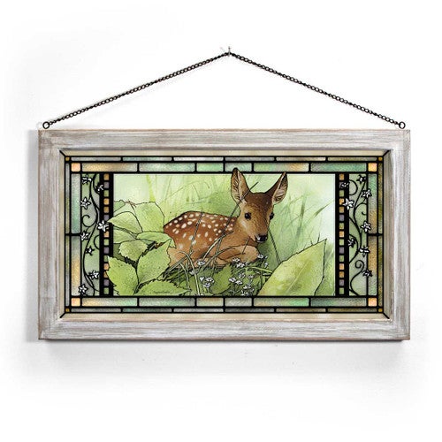Mosaic Fawn Stained Glass Wall Art with White Frame