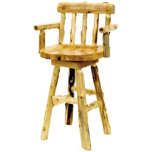 Log Barstool with Arms - 30 Inch