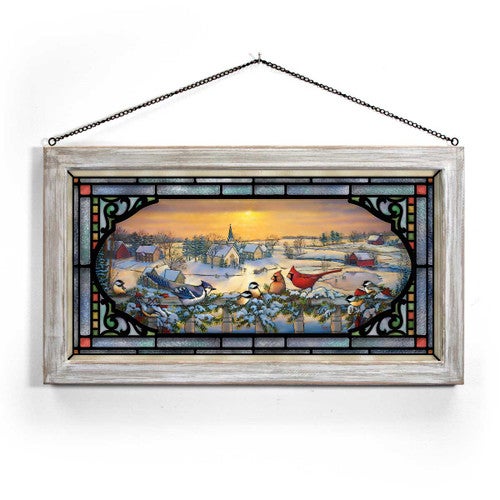 Sounds of Winter Stained Glass Art with White Frame