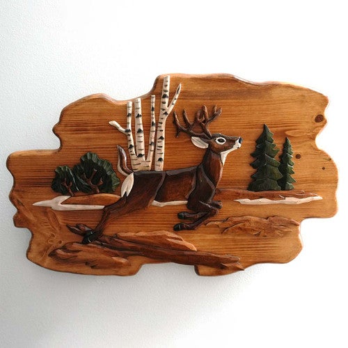 Leaping Deer Wooden Wall Art