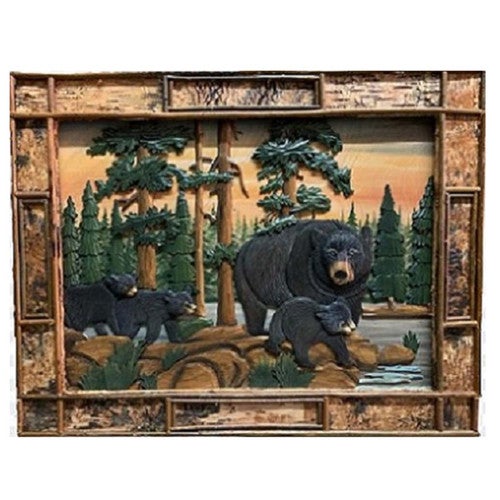 Woodland Creekside Bear Family Wall Art