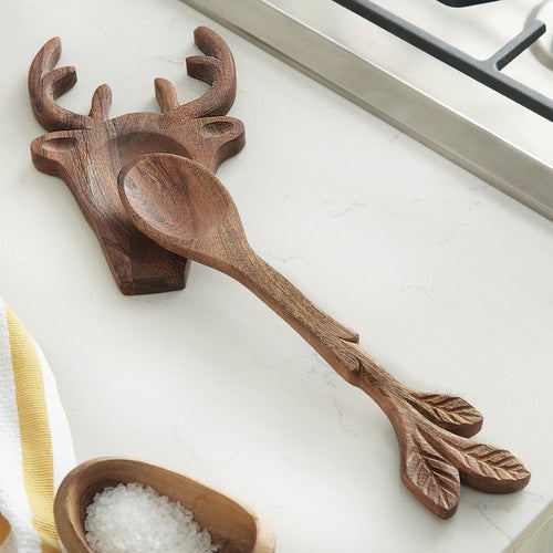 Deer & Leaf Wooden Spoon & Rest Set