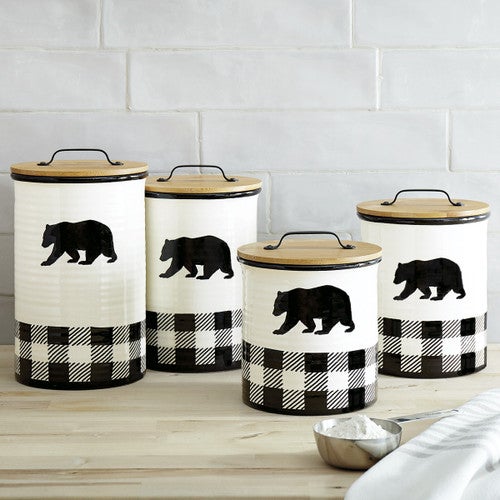 Bear Plaid Ceramic Canisters - Set of 4