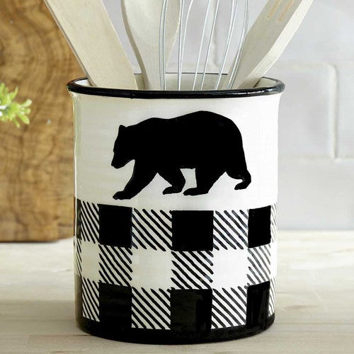 Bear Plaid Ceramic Utensil Holder