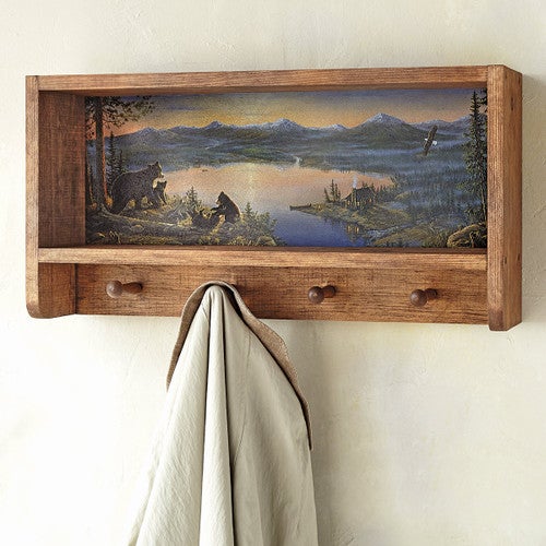 Ridgeview Retreat Bear Wall Shelf with Hooks