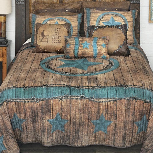 Turquoise Star & Barbed Wire Quilt Bedding