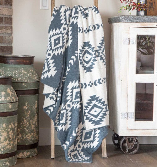 Tribal Arrow Blue Plush Throw