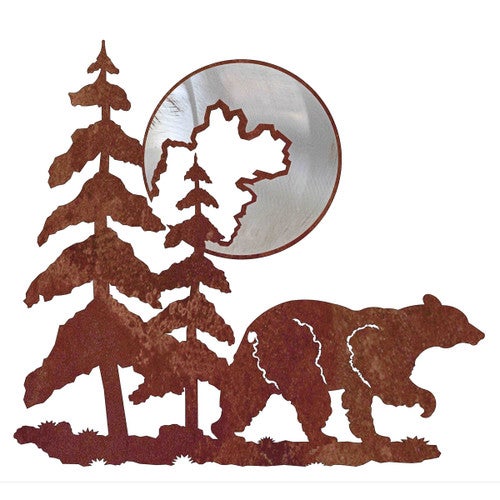 Bear and Moon Metal Wall Hanging
