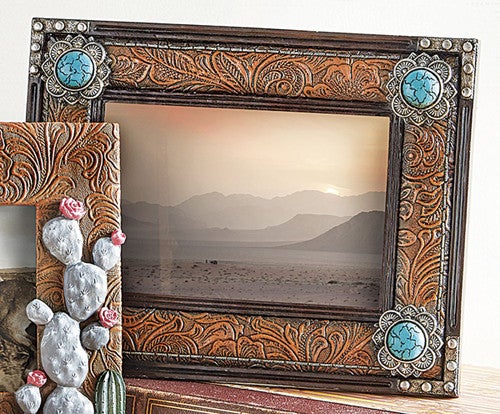 Turquoise Stone Tooled Leather Photo Frame