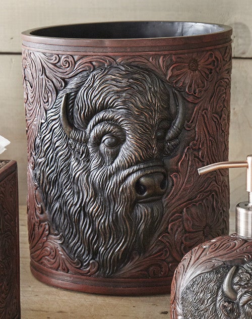 Buffalo Tooled Leather Waste Basket