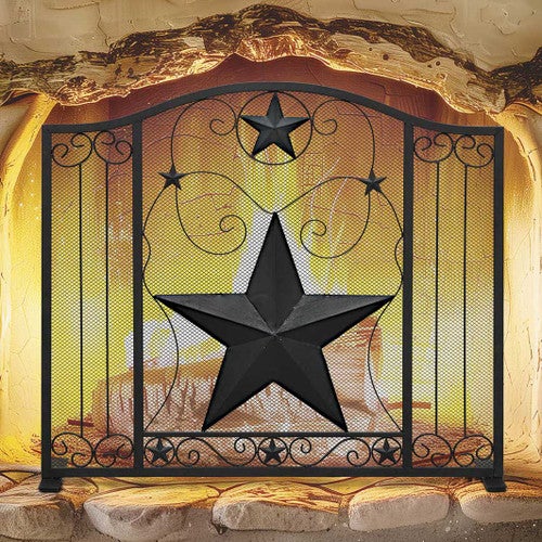 Lone Star & Scroll Fireplace Panel Screen - CLEARANCE