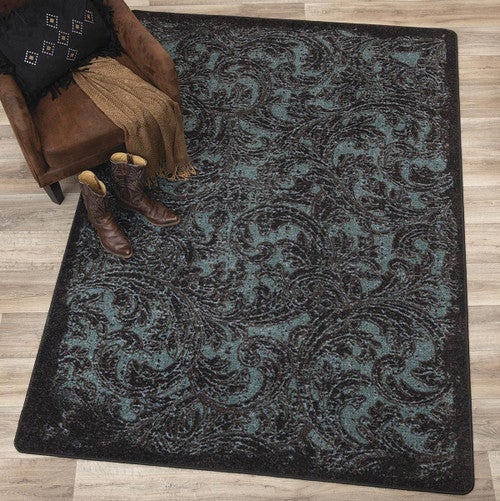 Turquoise Scroll Tooled Rug - 8 Ft. Round