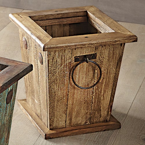 Southwestern Wood Waste Basket - White