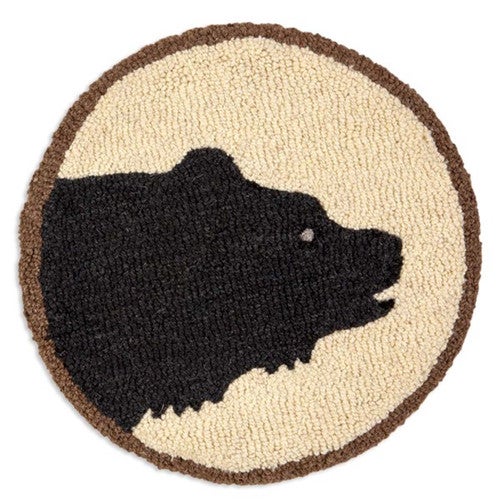 Bear Portrait Hooked Wool Chair Pad