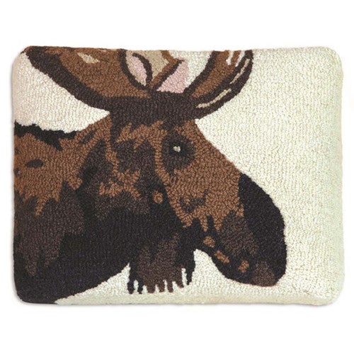 Moose Portrait Hooked Wool Footstool