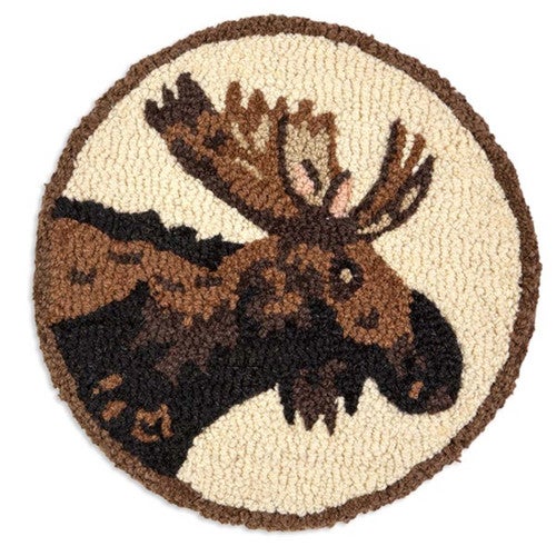 Moose Portrait Hooked Wool Chair Pad