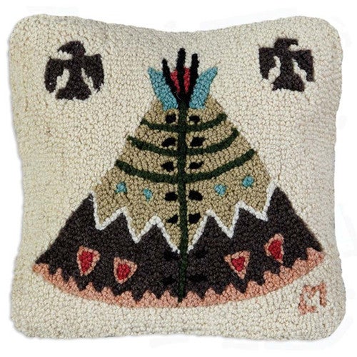 Tribal Teepee Hooked Wool Pillow