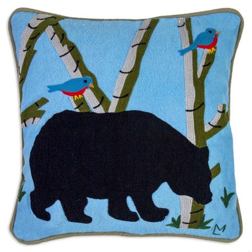 Birds & Bear Embroidered Pillow