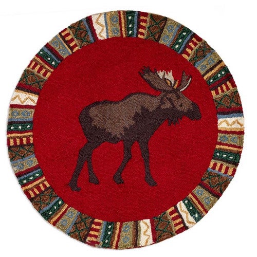Cinnamon Moose Round Hooked Wool Rug - OUT OF STOCK UNTIL 07/03/2025